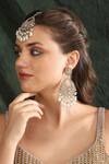 Buy_Auraa Trends_White Pearls Kundan Studded Chandbali Earrings With Maangtikka _at_Aza_Fashions
