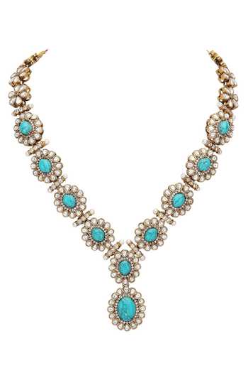 Buy_Auraa Trends_Green Crystals, Stones Floret Carved Necklace Set _Online_at_Aza_Fashions