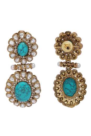 Shop_Auraa Trends_Green Crystals, Stones Floret Carved Necklace Set 