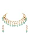 Buy_Auraa Trends_Green Crystal Stone Drop Embellished Choker Set _Online_at_Aza_Fashions