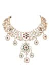 Auraa Trends_Multi Color Crystal Floral Swirl Stone Studded Necklace Set _at_Aza_Fashions