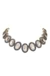 Auraa Trends_Blue Crystal Stone Embellished Oval Necklace Set _at_Aza_Fashions