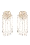 Auraa Trends_White Crystal Studded Crecent Tassel Earrings _Online_at_Aza_Fashions