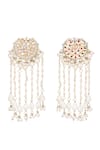 Buy_Auraa Trends_White Crystal Studded Crecent Tassel Earrings _Online_at_Aza_Fashions