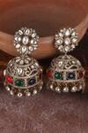 Shop_Auraa Trends_White Crystal Stone Studded Floral Jhumkas _at_Aza_Fashions