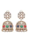 Auraa Trends_White Crystal Stone Studded Floral Jhumkas _Online_at_Aza_Fashions