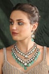 Buy_Auraa Trends_Green Crystal Studded Tasselled Layered Necklace Set _at_Aza_Fashions