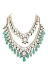 Auraa Trends_Green Crystal Studded Tasselled Layered Necklace Set _Online_at_Aza_Fashions