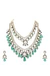 Buy_Auraa Trends_Green Crystal Studded Tasselled Layered Necklace Set _Online_at_Aza_Fashions