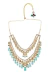 Shop_Auraa Trends_Green Crystal Studded Tasselled Layered Necklace Set _Online_at_Aza_Fashions