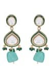 Auraa Trends_Green Crystal Studded Tasselled Layered Necklace Set _at_Aza_Fashions