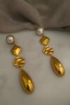 Bblingg_Gold Plated Pearl Embellished Dangler Earrings _Online_at_Aza_Fashions