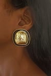 Bblingg_Gold Plated Enamel Zia Textured Border Studs _Online_at_Aza_Fashions