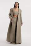 Buy_Deme by Gabriella_Grey Wool Melton Woven Solid Coat Lapel Madeline Textured Long Pant Set _at_Aza_Fashions