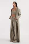 Buy_Deme by Gabriella_Grey Wool Melton Woven Solid Coat Lapel Madeline Textured Long Pant Set _Online_at_Aza_Fashions