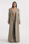 Shop_Deme by Gabriella_Grey Wool Melton Woven Solid Coat Lapel Madeline Textured Long Pant Set _Online_at_Aza_Fashions