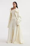 Shop_Deme by Gabriella_Off White Ferrari Solid Jacket Oversized Collar Natsya Long Pant Set _Online_at_Aza_Fashions