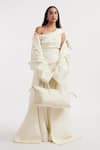 Deme by Gabriella_Off White Ferrari Solid Jacket Oversized Collar Natsya Long Pant Set _at_Aza_Fashions