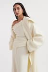 Buy_Deme by Gabriella_Off White Ferrari Solid Jacket Oversized Collar Natsya Long Pant Set 