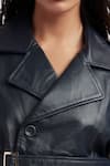 Buy_Deme by Gabriella_Blue Leather Solid Lapel Collar Celia Cropped Jacket 