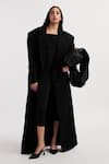 Buy_Deme by Gabriella_Black Wool Melten Solid Coat Lapel Collar Alisa Trench With Jumpsuit _at_Aza_Fashions