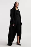 Shop_Deme by Gabriella_Black Wool Melten Solid Coat Lapel Collar Alisa Trench With Jumpsuit _Online_at_Aza_Fashions