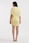 Shop_Deme by Gabriella_Yellow Malai Lycra Solid Round Natalia Draped Dress _at_Aza_Fashions