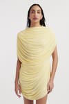 Shop_Deme by Gabriella_Yellow Malai Lycra Solid Round Natalia Draped Dress _Online_at_Aza_Fashions