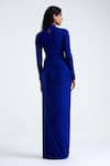 Deme by Gabriella_Blue Malai Lycra Solid High Sasha Drape Detailed Waist Gown _Online_at_Aza_Fashions