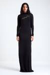 Buy_Deme by Gabriella_Black Jersey Snake Brooch High Daria Cowl Drape Back Gown _at_Aza_Fashions