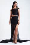 Buy_Deme by Gabriella_Black Net Straight Lilia Front Slit Gown _at_Aza_Fashions