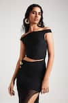 Shop_Deme by Gabriella_Black Net Straight Lilia Front Slit Gown _at_Aza_Fashions