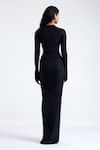 Deme by Gabriella_Black Malai Lycra Plunge Aldona Front Slit Gown _Online_at_Aza_Fashions