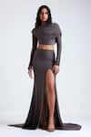 Buy_Deme by Gabriella_Purple Malai Lycra Asymmetric Aylin Drape Top With Skirt _at_Aza_Fashions