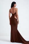 Deme by Gabriella_Brown Malai Lycra Deep Cowl Ninah Neck Gown _Online_at_Aza_Fashions