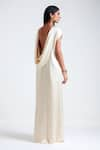 Deme by Gabriella_Off White Satin Solid Round Lea Cowl Back Neck Gown _Online_at_Aza_Fashions