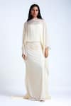 Buy_Deme by Gabriella_Off White Chiffon High Francesca Draped Gown _at_Aza_Fashions