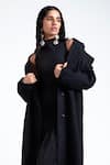 Shop_Deme by Gabriella_Black Wool Melton Plain Lapel Collar Gail Long Trench Coat _at_Aza_Fashions