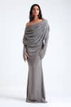 Buy_Deme by Gabriella_Grey Low Gauge Knit Plain Straight Neck Bonnie Draped Bodice Gown _at_Aza_Fashions