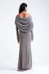 Deme by Gabriella_Grey Low Gauge Knit Plain Straight Neck Bonnie Draped Bodice Gown _Online_at_Aza_Fashions