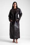 Buy_Deme by Gabriella_Black Leather And Malai Lycra & Net Plain Trench Coat Kiah Bodycon Dress With _at_Aza_Fashions