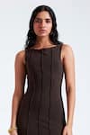 Shop_Deme by Gabriella_Black Leather And Malai Lycra & Net Plain Trench Coat Kiah Bodycon Dress With _at_Aza_Fashions