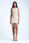 Buy_Deme by Gabriella_Off White Leather Applique Panels Round Neck Jodie Textured Top With Skirt _at_Aza_Fashions