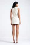 Deme by Gabriella_Off White Leather Applique Panels Round Neck Jodie Textured Top With Skirt _Online_at_Aza_Fashions