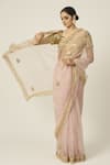 Buy_Peeli Dori_Pink Silk Organza Embroidered Sequin Sweetheart Mastani Saree With Blouse _at_Aza_Fashions