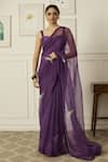 Buy_Peeli Dori_Purple Silk Organza Embroidered Resham Round Balcao Saree With Blouse _at_Aza_Fashions