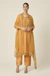 Buy_Peeli Dori_Yellow Kurta And Pant Chanderi Silk Embroidered Sequin Round Ruqsat Set _at_Aza_Fashions