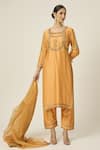 Buy_Peeli Dori_Yellow Kurta And Pant Chanderi Silk Embroidered Sequin Round Ruqsat Set _Online_at_Aza_Fashions