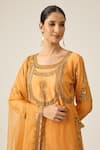 Shop_Peeli Dori_Yellow Kurta And Pant Chanderi Silk Embroidered Sequin Round Ruqsat Set _Online_at_Aza_Fashions