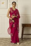 Buy_Peeli Dori_Pink Silk Organza Embroidered Sequin Blunt V Suhani And Bead Saree With Blouse _at_Aza_Fashions